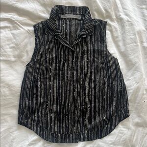 Raquel Allegra Silk Black and White Button Down Shirt with Notched Collar